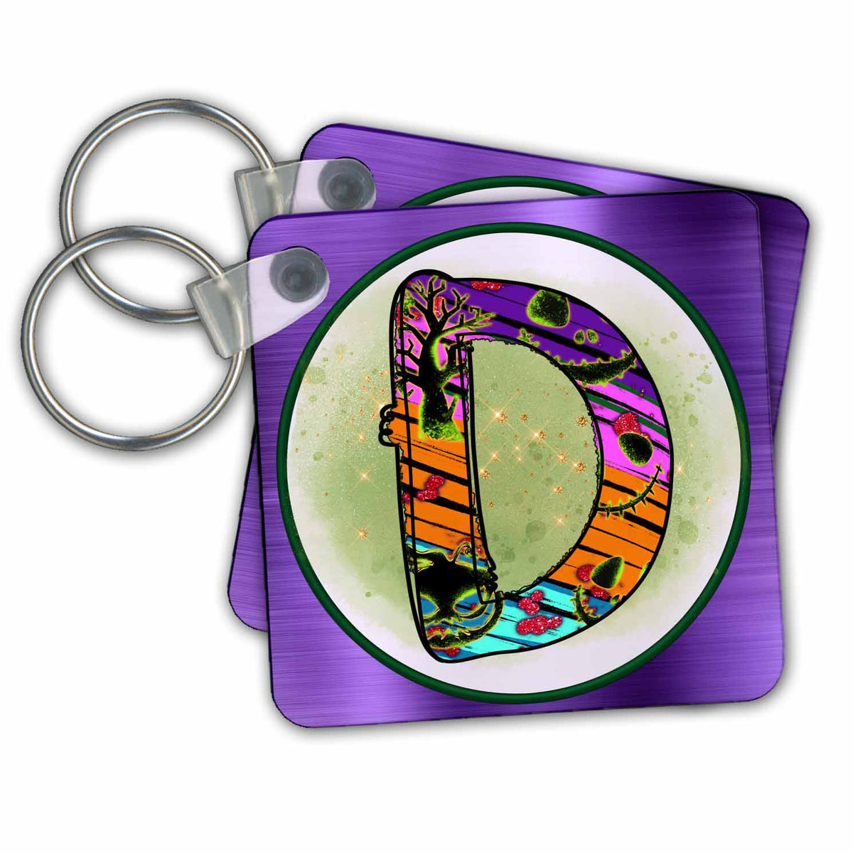 Key Chain - Halloween Abstract Patterned Monogram Initial D Halloween Monograms
