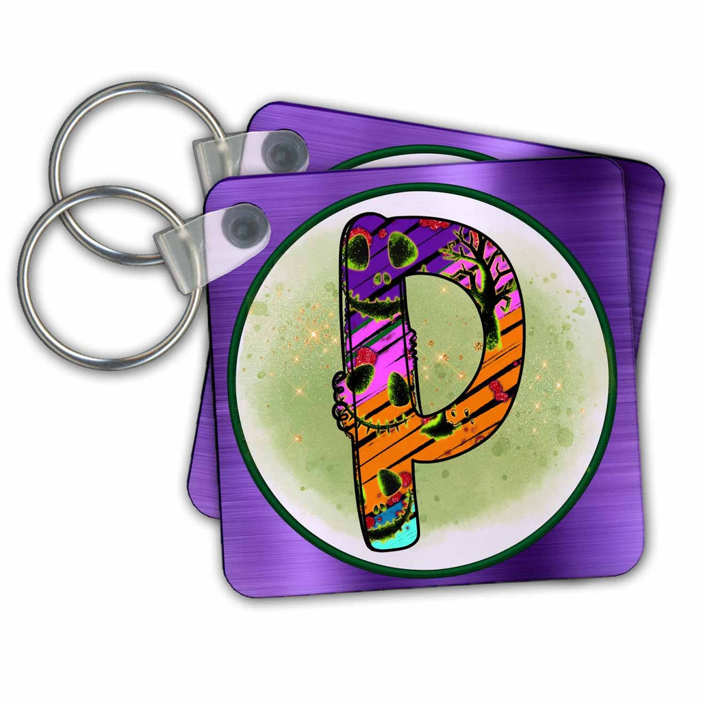 3dRose Key Chains Halloween Abstract Patterned Monogram Initial P (kc-369296-1)