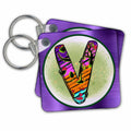 Key Chain - Halloween Abstract Patterned Monogram Initial V Halloween Monograms