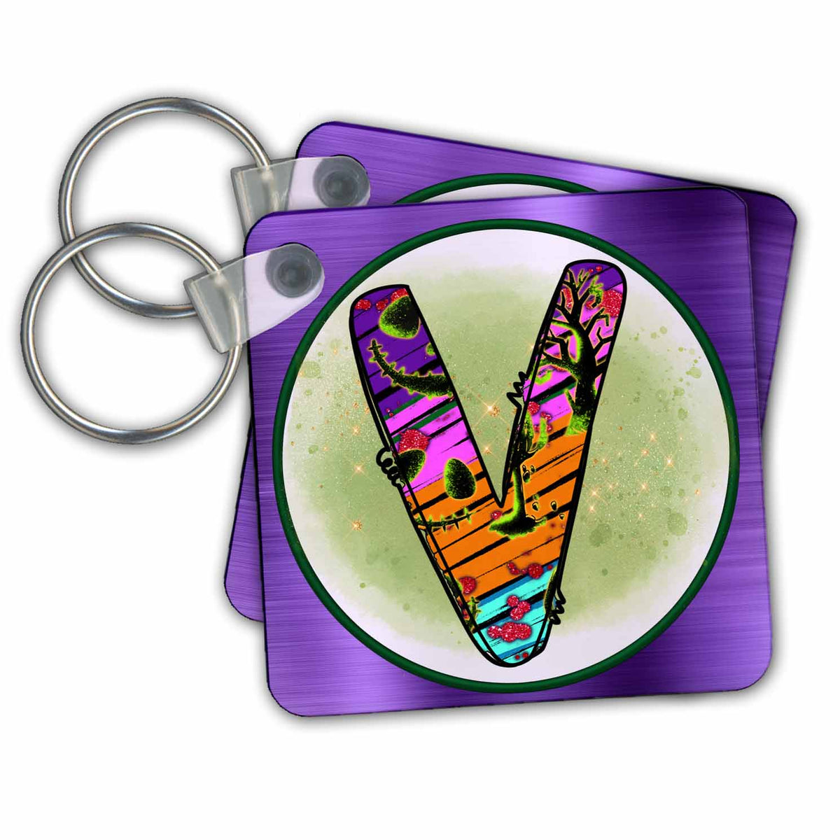 Key Chain - Halloween Abstract Patterned Monogram Initial V Halloween Monograms