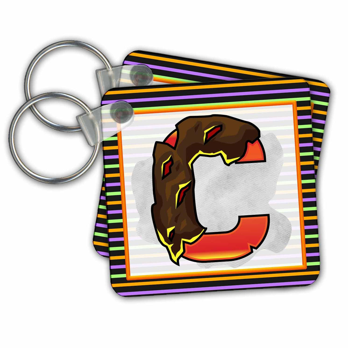 3dRose Key Chains Orange Halloween Monogram C (kc-369326-1)