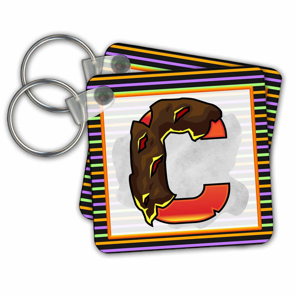 3dRose Key Chains Orange Halloween Monogram C (kc-369326-1)