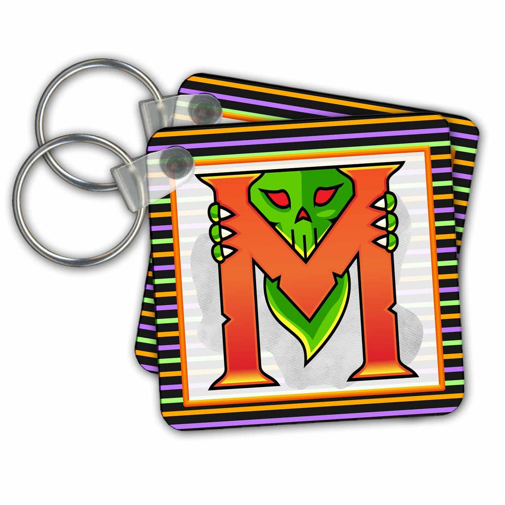 3dRose Key Chains Orange Halloween Monogram M (kc-369334-1)