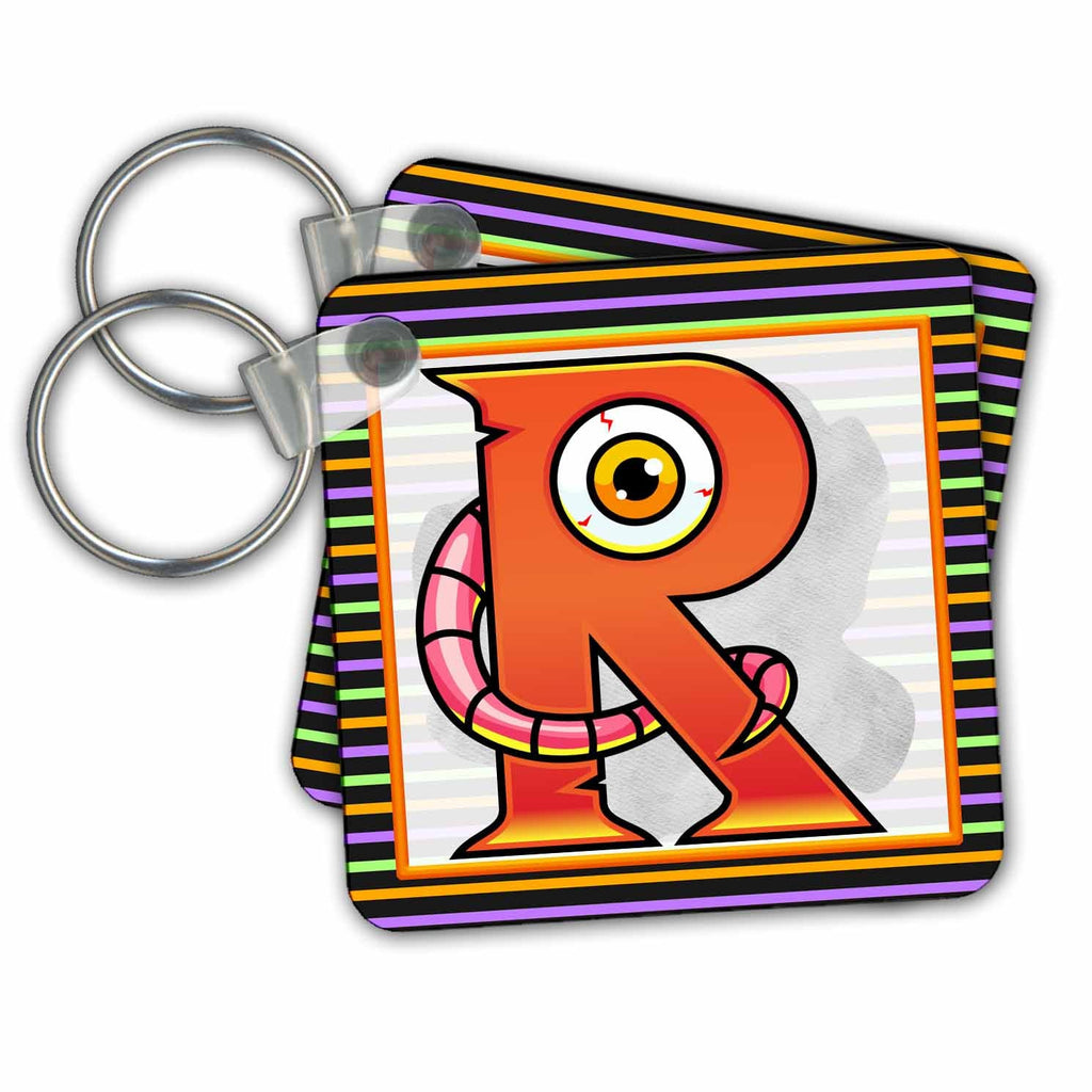 3dRose Key Chains Orange Halloween Monogram R (kc-369337-1)