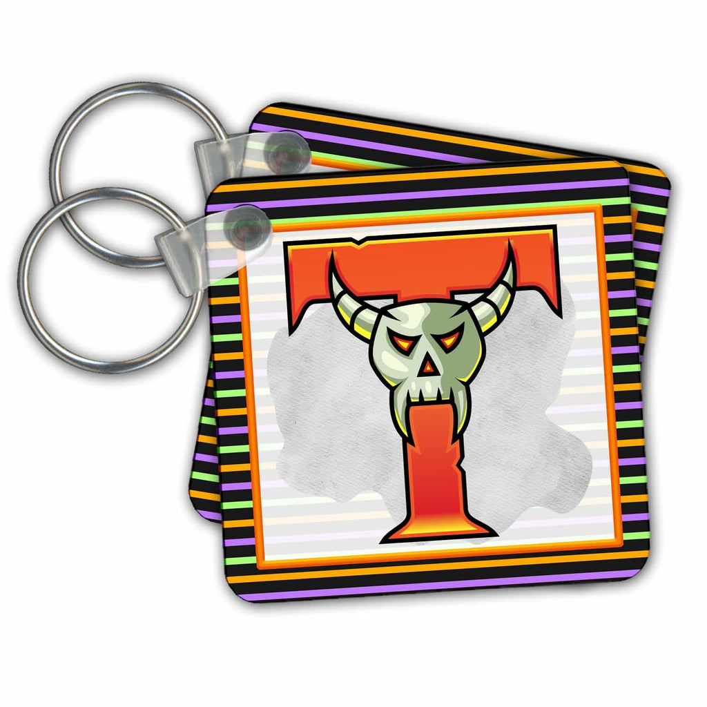 3dRose Key Chains Orange Halloween Monogram T (kc-369339-1)