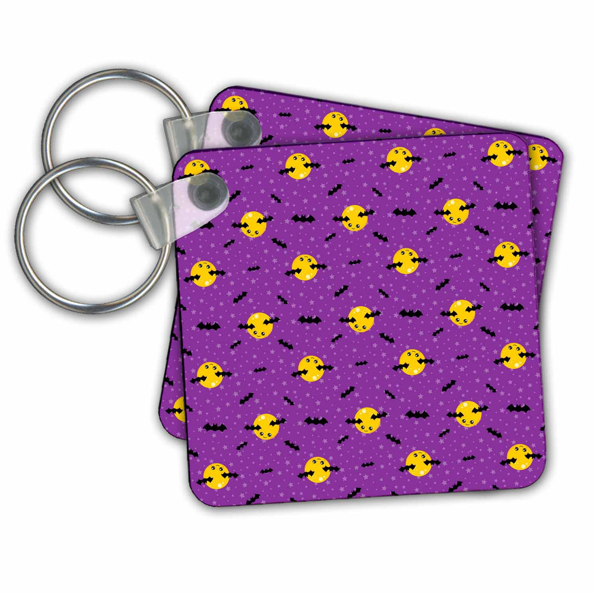 3dRose Key Chains Cute Black Bats, Moons, and Stars Halloween Pattern (kc-369506-1)