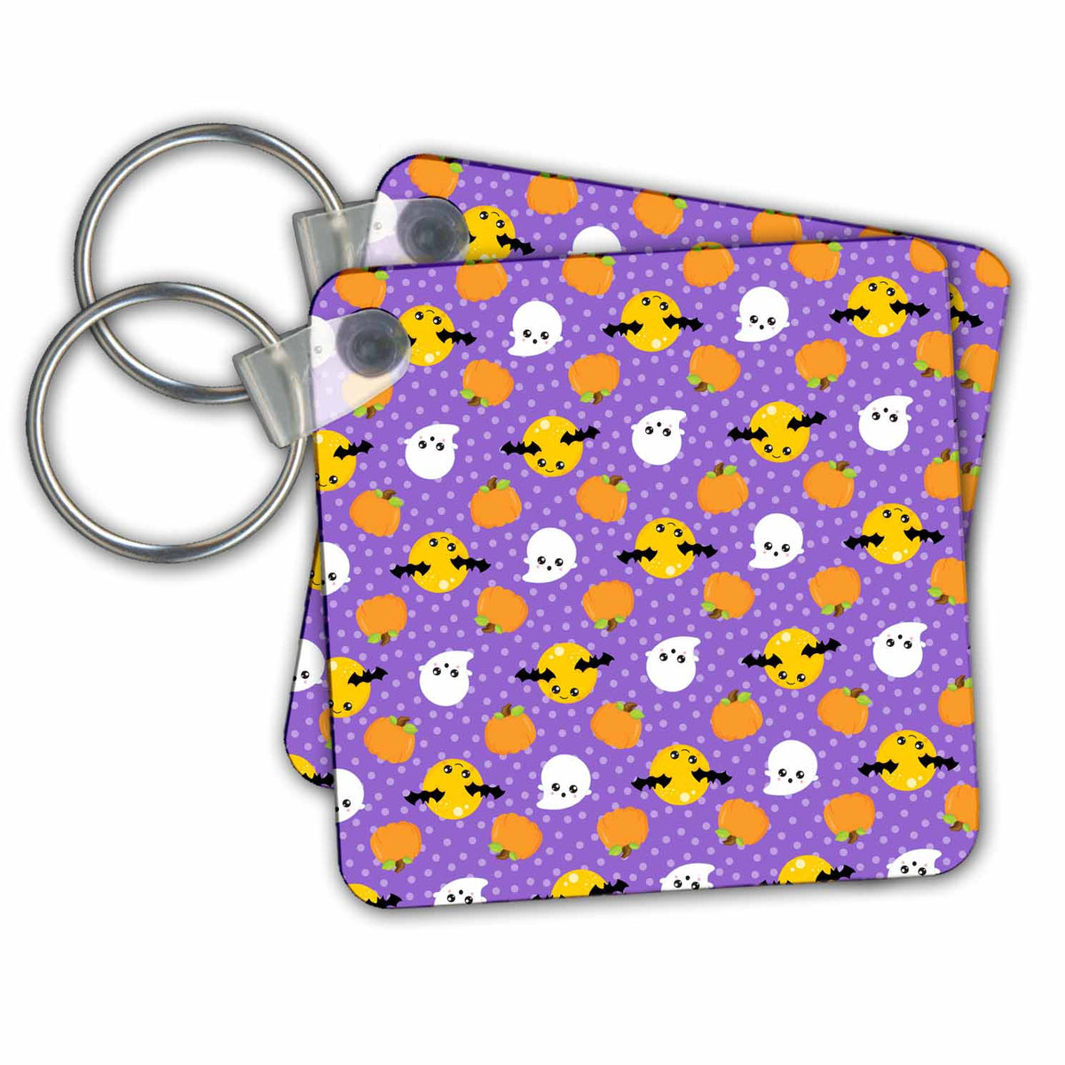 3dRose Key Chains Cute Pumpkins, Ghosts, and Moons With Bats Halloween Pattern (kc-369508-1)