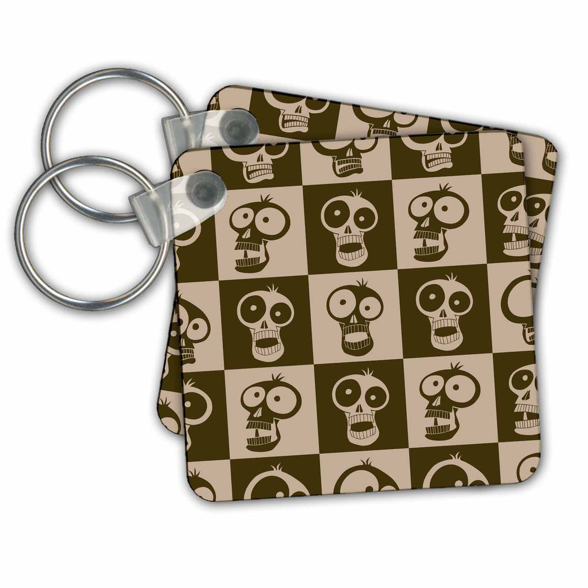3dRose Key Chains SKULL PATTERNS light and dark browns cartoon skulls 7 (kc-59001-1)