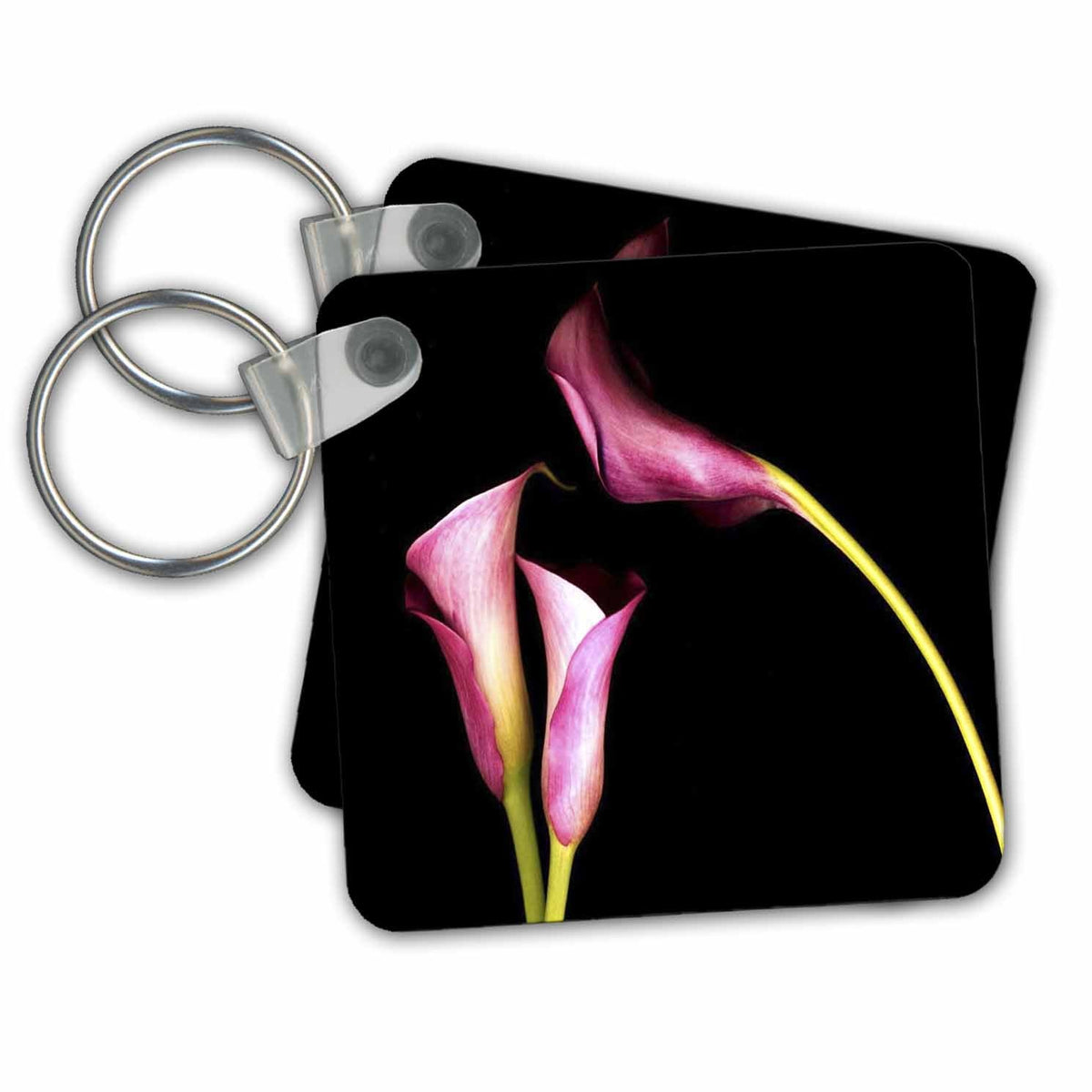 3dRose Key Chains 3 Pink Calla Flowers On Black (kc-59718-1)