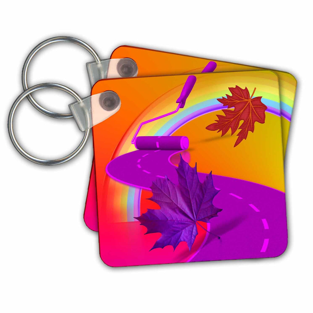 3dRose Key Chains Rainbow road painted with purple leaves (kc-60108-1)