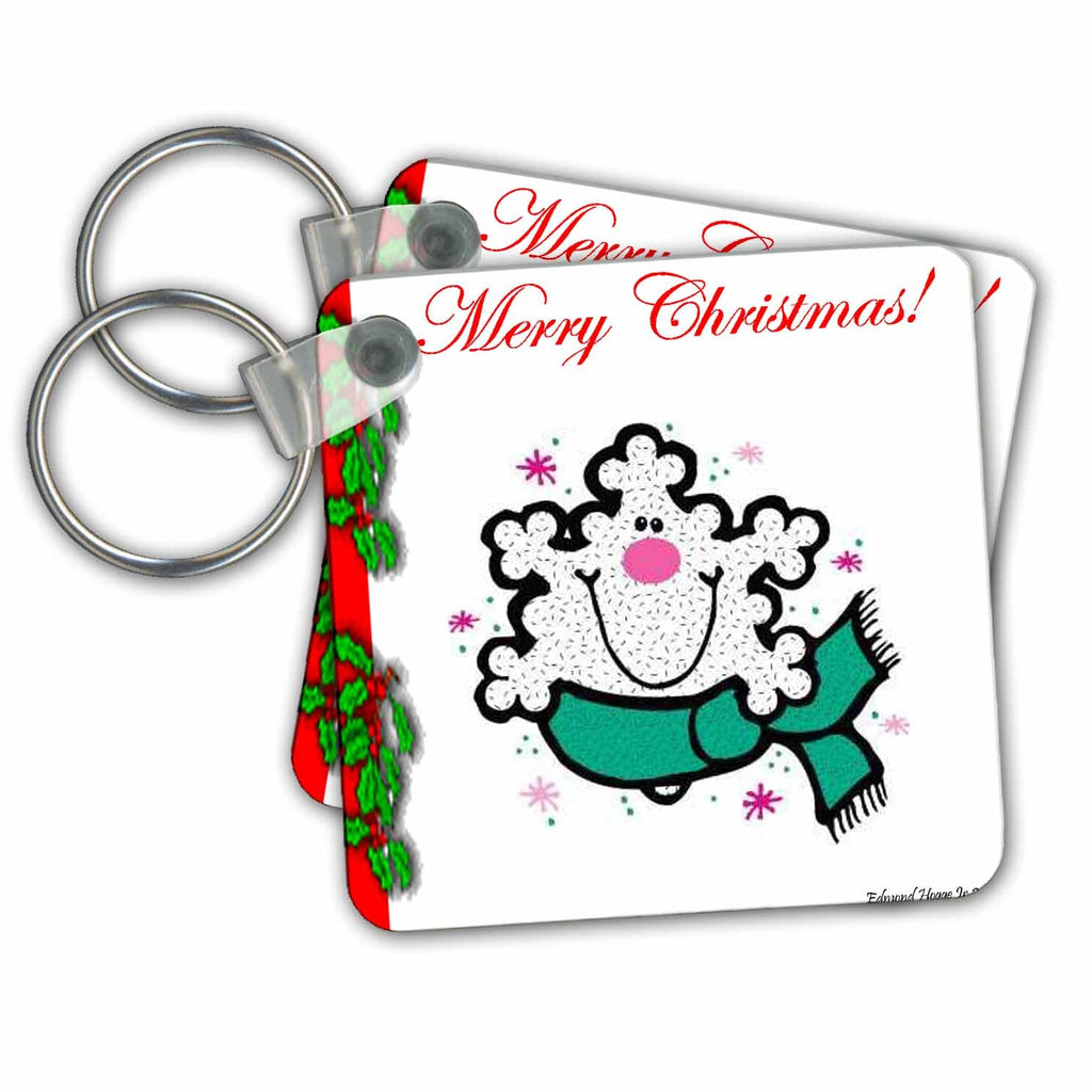 3dRose Key Chains Snowflake smiling At Christmas With Text (kc-61190-1)