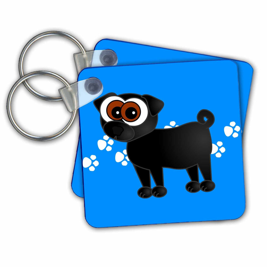 3dRose Key Chains Black Pug and Paw prints (kc-6129-1)