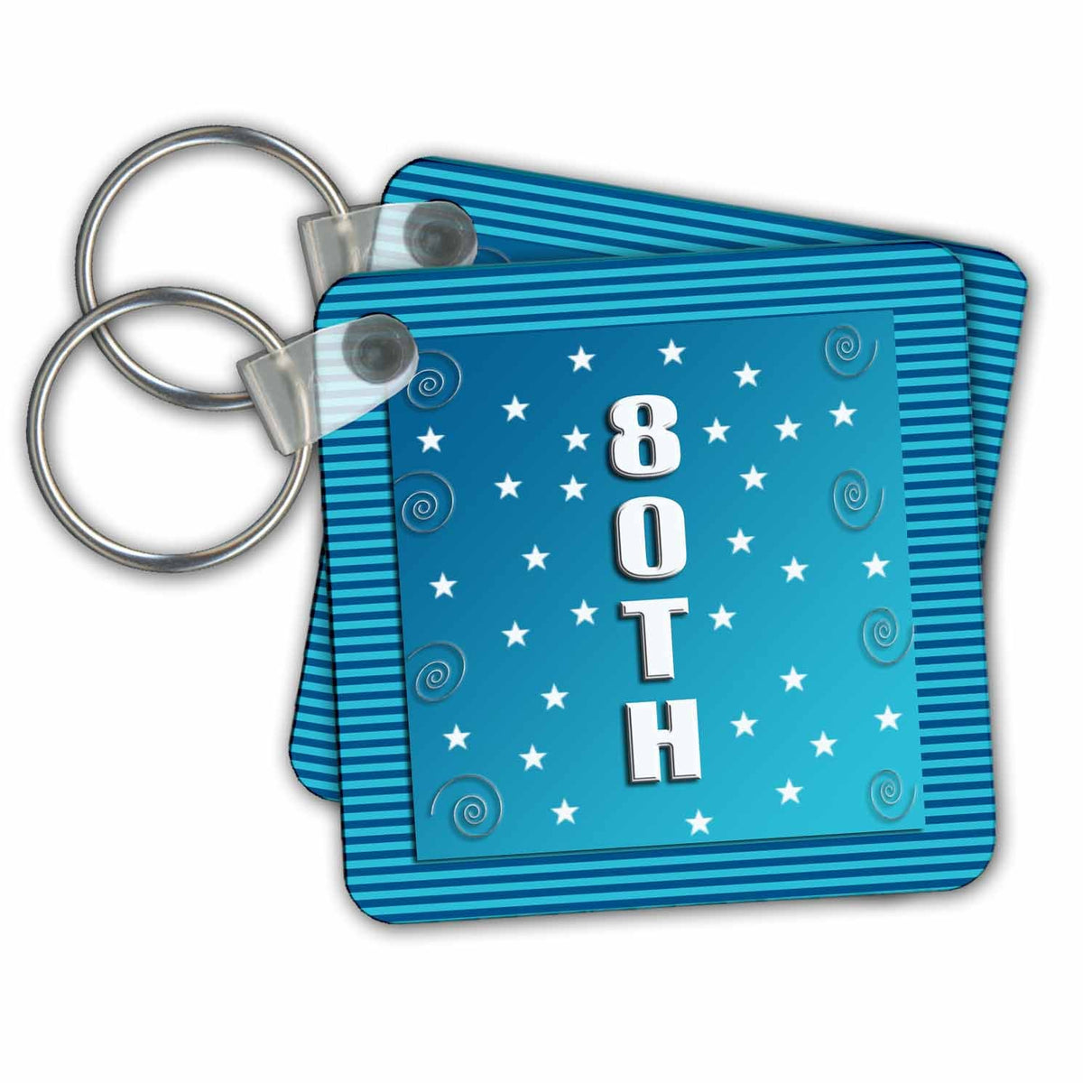 3dRose Key Chains Stars and Curls on Blue Lined Pattern, 80th (kc-98859-1)
