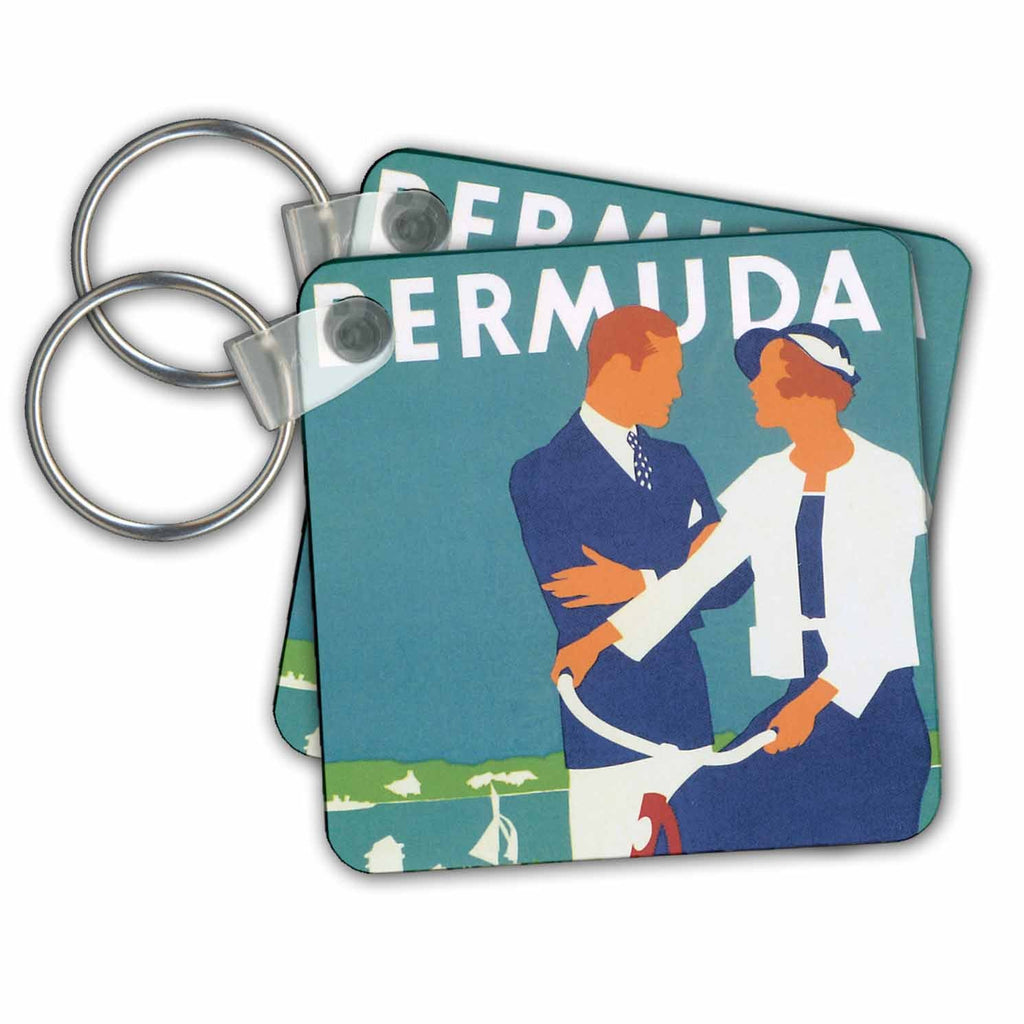 3dRose Key Chains Vintage Bermuda Couple on Bicycle (kc-99198-1)