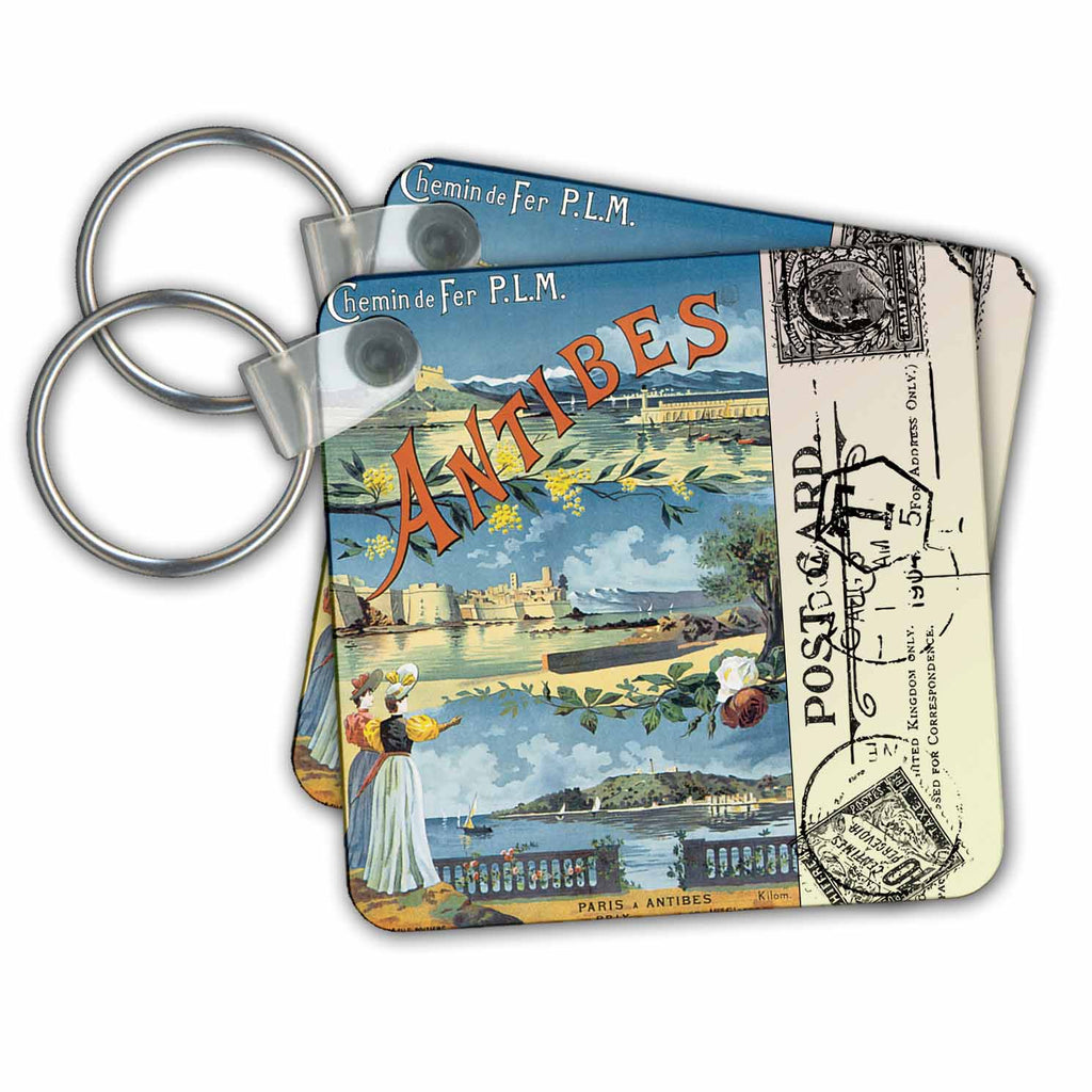 3dRose Key Chains Vintage Antibes Travel Postcard (kc-99201-1)