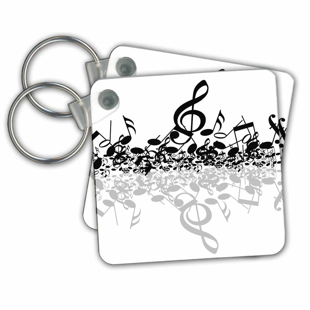 3dRose Key Chains Black notes on white background with reflection a great pattern and gift (kc-99560-1)