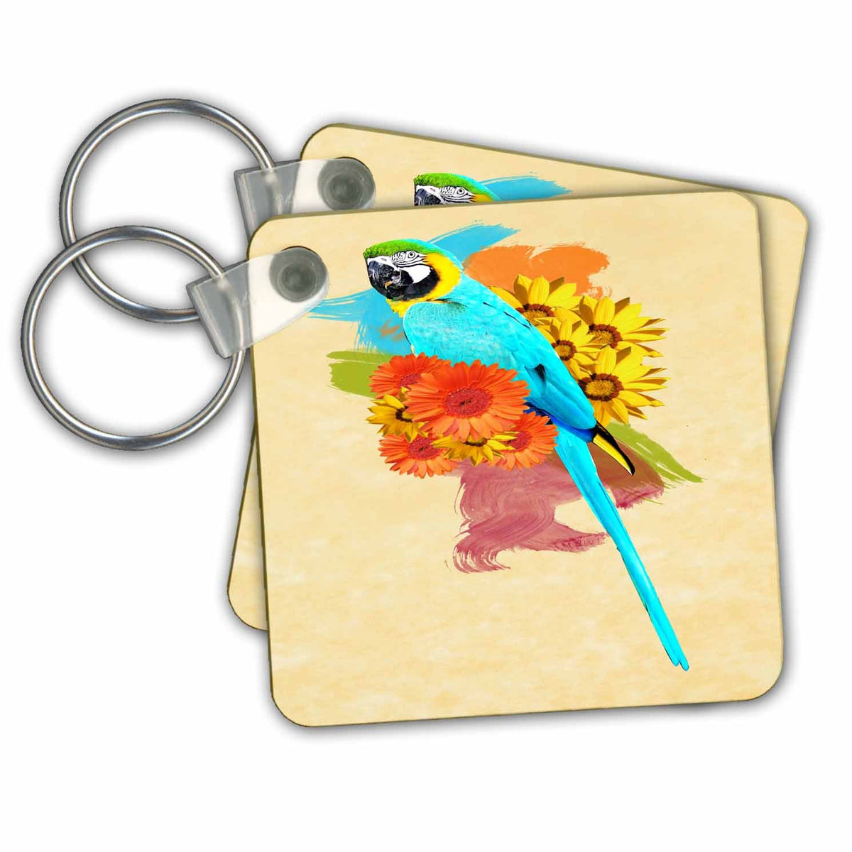 3dRose Key Chains Pretty Parrot and abstract background (kc-99561-1)