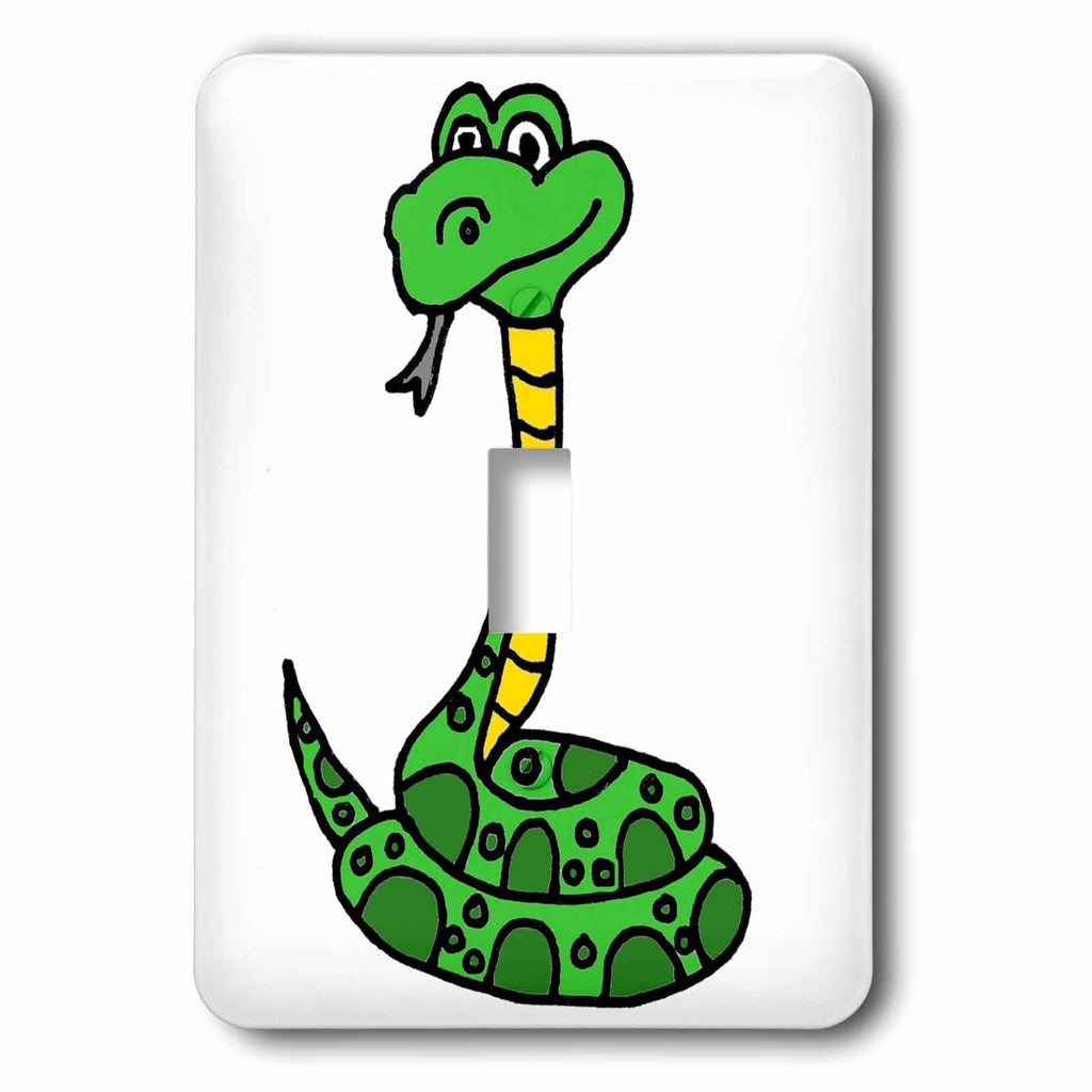 3dRose Funny Cute Coiled Greeen Python Snake Cartoon - Light Switch Covers (lsp_325791)
