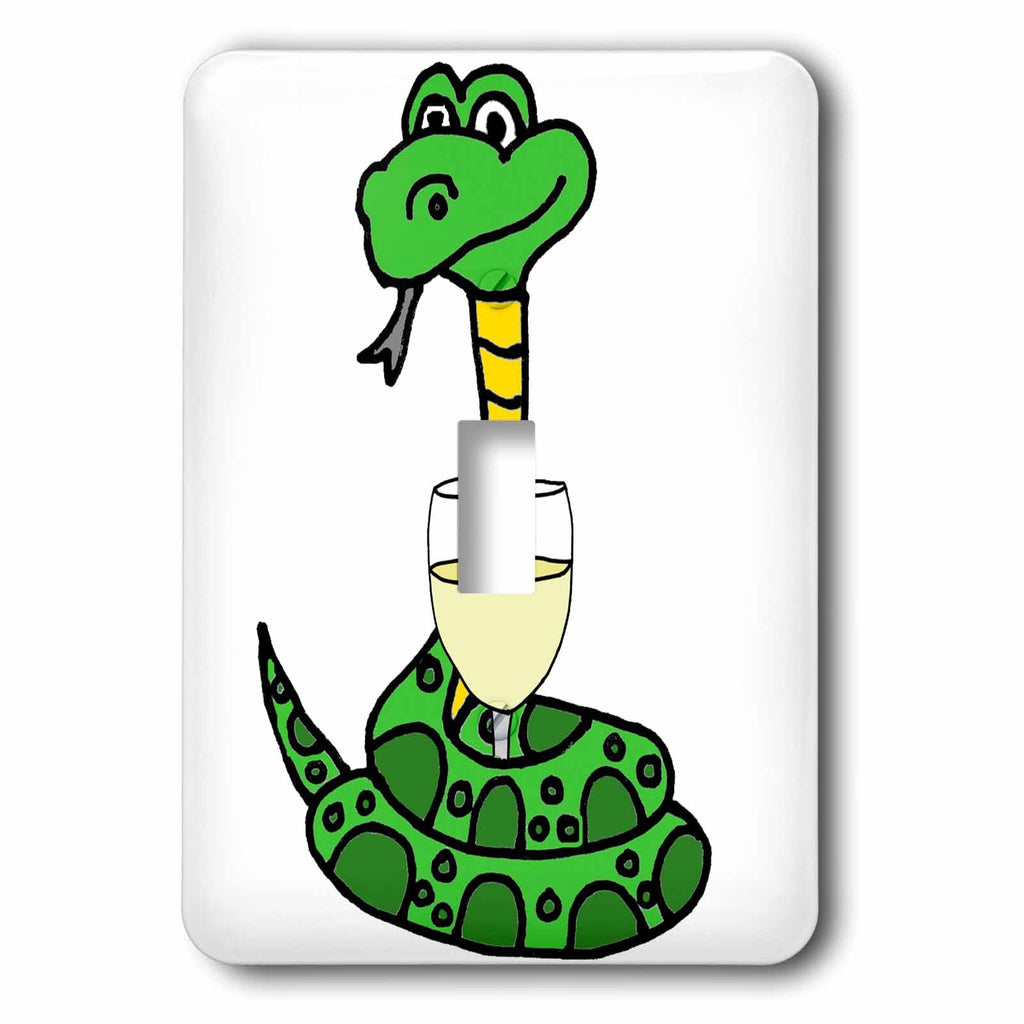 3dRose Funny Cute Coiled Greeen Python Snake Drinking Wine... - Light Switch Covers (lsp_325792)