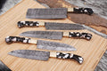 Exclusive Custom Handmade Damascus Kitchen Knife Set with Exotic Wood Handles and Twisted Pattern Blades
