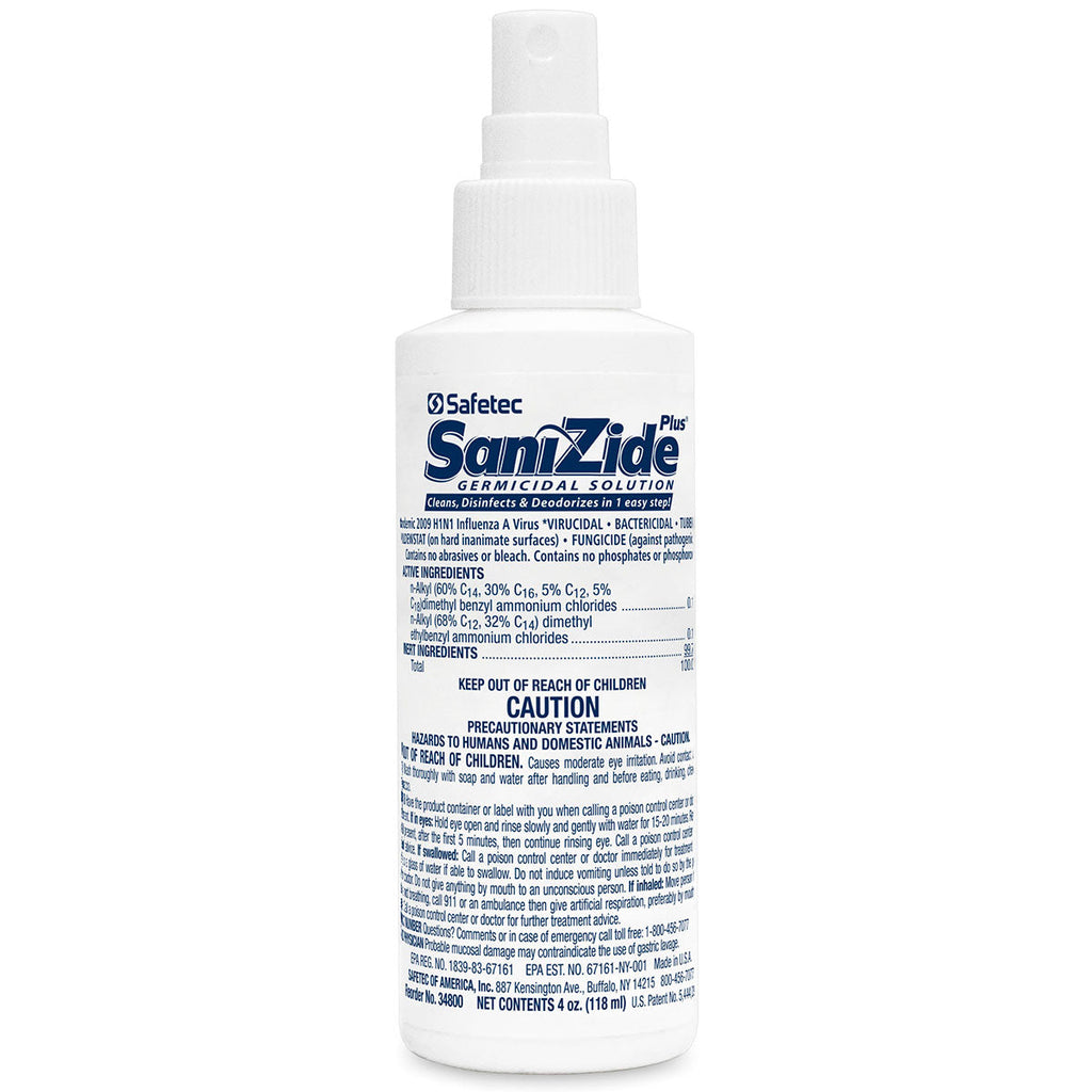 Sanizide Plus environmental surface germicidal solution, 4 oz. plastic bottle with pump spray, 1 ea.