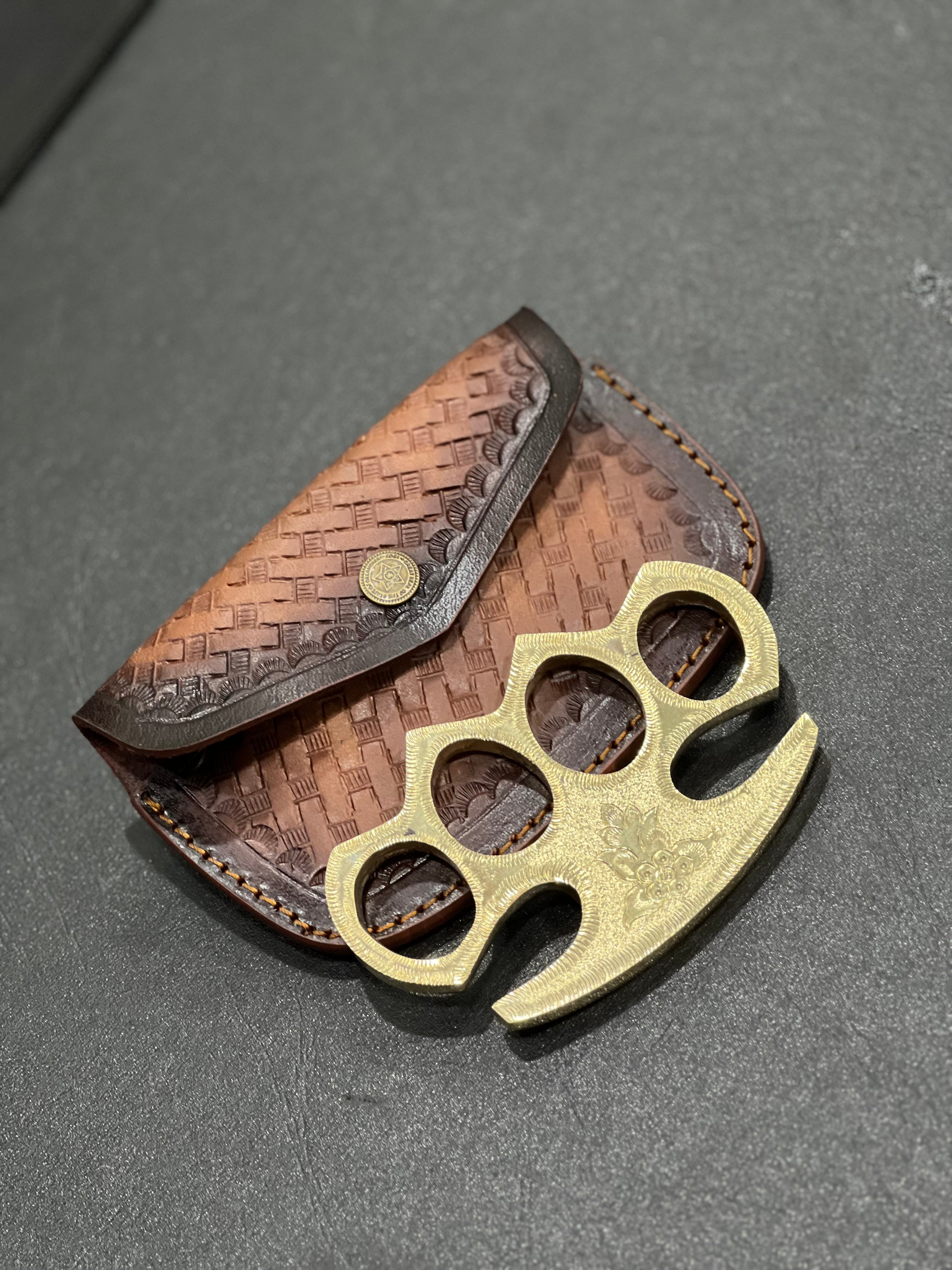 Custom Engraved Brass Knuckles with Leather Case – Personalized Solid Brass EDC Gift