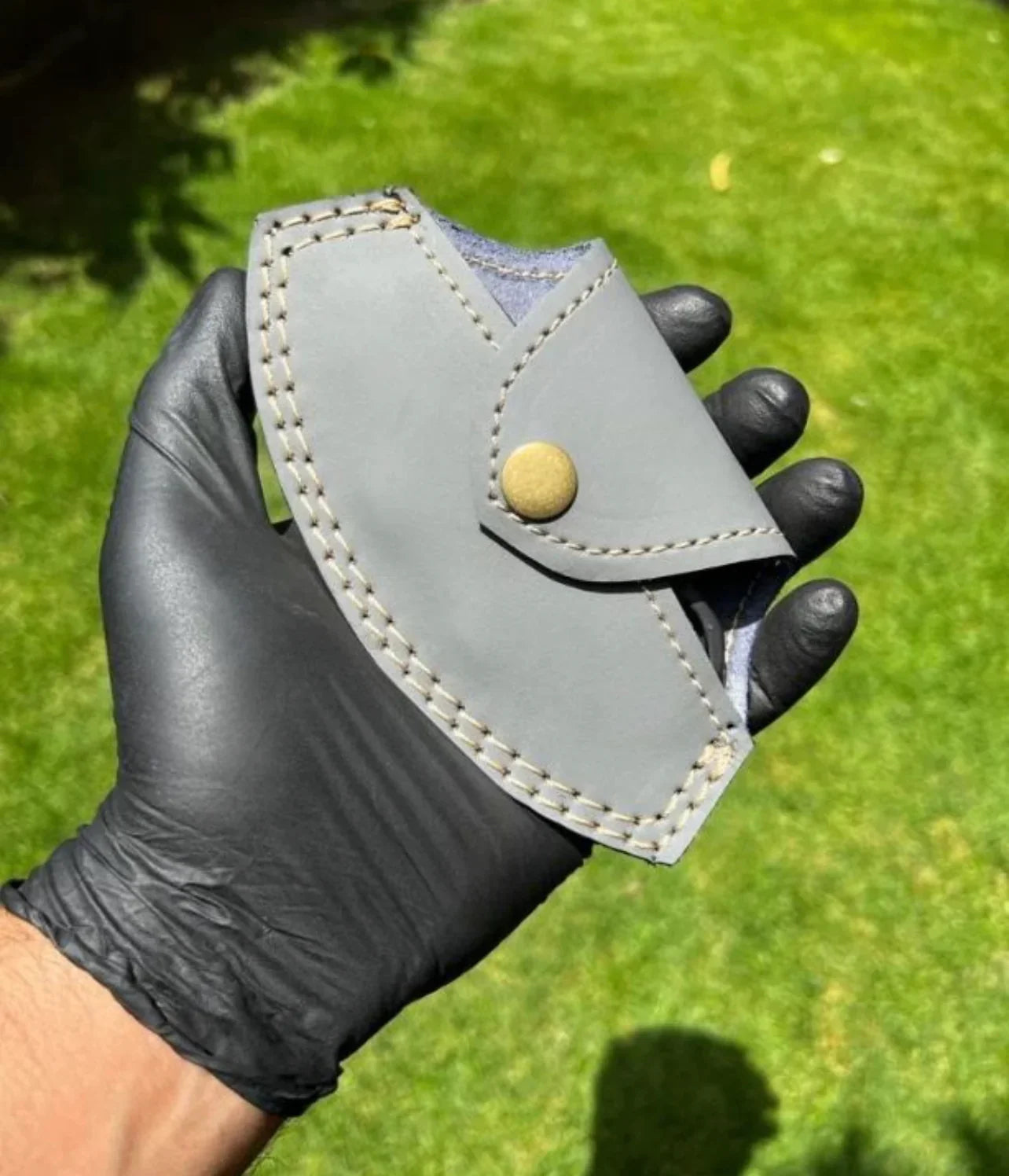 Custom Hand-Casted Black Brass Knuckle Duster with Leather Belt Case