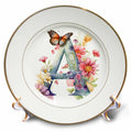 3dRose Anne Marie Baugh - Monograms - Pretty Floral Monogram Initial A - Plates (cp-382423)