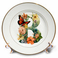 3dRose Anne Marie Baugh - Monograms - Pretty Floral Monogram Initial B - Plates (cp-382424)