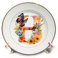 3dRose Anne Marie Baugh - Monograms - Pretty Floral Monogram Initial H - Plates (cp-382429)