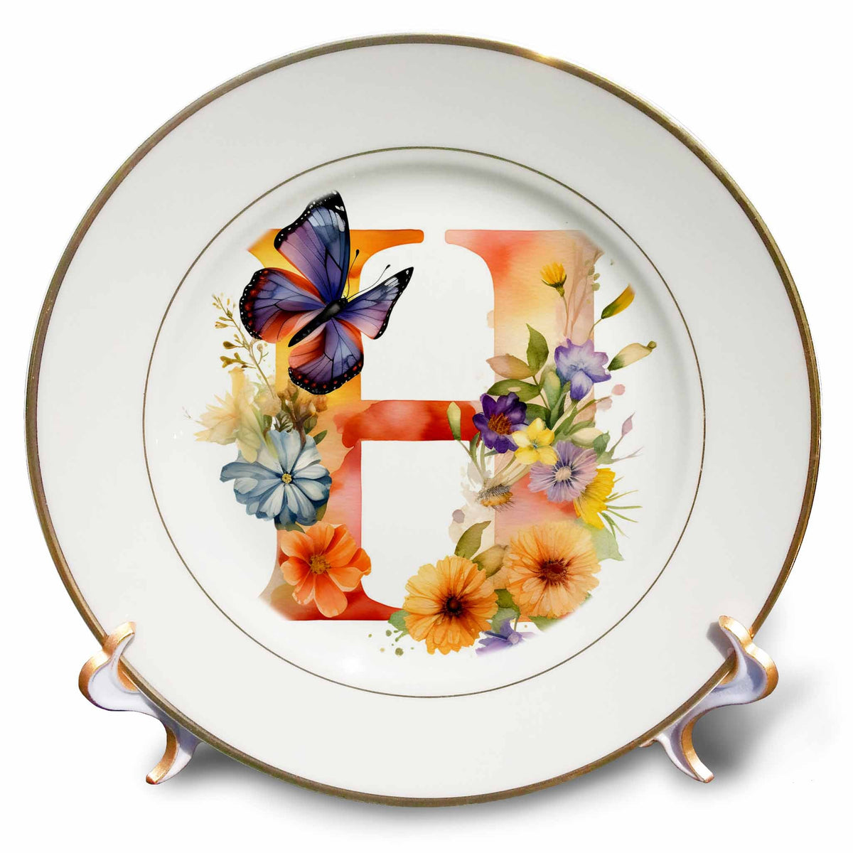 3dRose Anne Marie Baugh - Monograms - Pretty Floral Monogram Initial H - Plates (cp-382429)