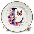 3dRose Anne Marie Baugh - Monograms - Pretty Floral Monogram Initial L - Plates (cp-382432)