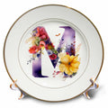 3dRose Anne Marie Baugh - Monograms - Pretty Floral Monogram Initial M - Plates (cp-382433)