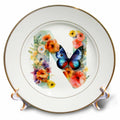 3dRose Anne Marie Baugh - Monograms - Pretty Floral Monogram Initial N - Plates (cp-382434)