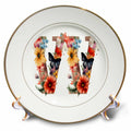 3dRose Anne Marie Baugh - Monograms - Pretty Floral Monogram Initial W - Plates (cp-382440)