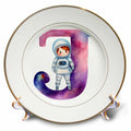3dRose Anne Marie Baugh - Monograms - Cute Astronaut Monogram Initial J - Plates (cp-382450)