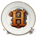 3dRose Anne Marie Baugh - Monograms - Steampunk Monogram Initial H - Plates (cp-382509)