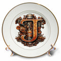 3dRose Anne Marie Baugh - Monograms - Steampunk Monogram Initial J - Plates (cp-382510)