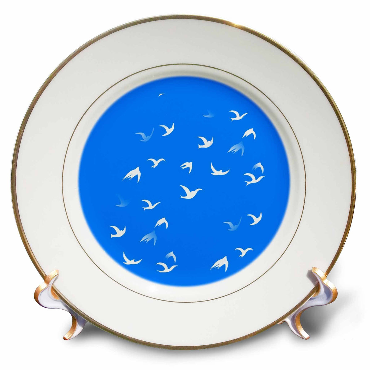 3dRose Flying Free Birds Silhouette in White - Plates (cp-382554)