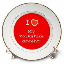 3dRose Taiche - Text Design - Yorkshire - I Heart My Yorkshire Accent - Plates (cp-382555)