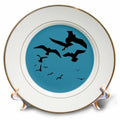 3dRose Seagull Bird Flock Scavenging Black Silhouette - Plates (cp-382611)