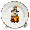 3dRose Halloween White Chihuahua dressed as a magic wizard - Plates (cp-382903)