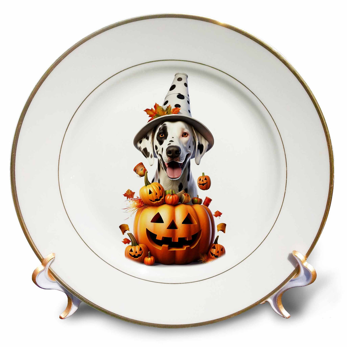 3dRose CR Media - Illustrations - Halloween Dalmatian dressed as a magic wizard - Plates (cp-382911)