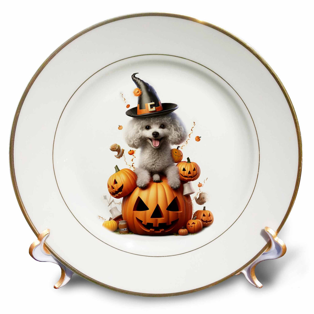 3dRose CR Media - Illustrations - Halloween Poodle dressed as a magic wizard - Plates (cp-382917)