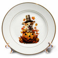 3dRose Halloween Pembroke Welsh Corgi dressed as a magic wizard - Plates (cp-382921)