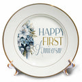 3dRose Pretty Blue Floral Happy First Anniversary - Plates (cp-383017)