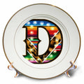 3dRose Colorful Image of Marquee Lights Monogram D - Plates (cp-383030)