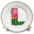 3dRose Anne Marie Baugh - Monograms - Cute Watermelon Monogram L - Plates (cp-383096)