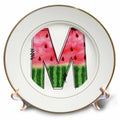 3dRose Anne Marie Baugh - Monograms - Cute Watermelon Monogram M - Plates (cp-383097)