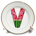 3dRose Anne Marie Baugh - Monograms - Cute Watermelon Monogram V - Plates (cp-383103)
